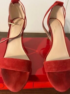AEROSOLES Red Suede Ankle-Strap Heels